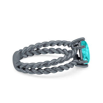 Double Rope Twisted Style Art Deco Marquise Wedding Ring Black Tone, Simulated Paraiba Tourmaline CZ 925 Sterling Silver